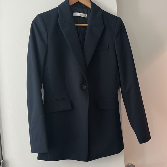 Mango Elegant Fitted Navy Blue Women's Blazer - Picture 6 of 6
